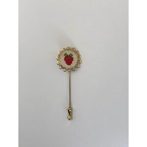 Vintage Gold Tone Needlepoint Strawberry Stick Pin